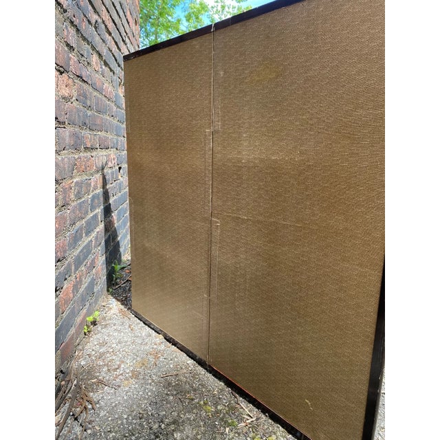 1960s Large Vintage Hand Painted Showa Era Japanese Byobu Folding Silk Screen MCM Signed Blue Gold Floral 72" For Sale - Image 5 of 11