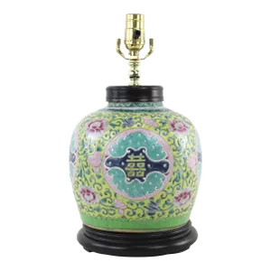 Early 20th Century Chinese Famille Rose Double Happiness Vase Table Lamp