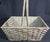 Farmhouse Antique American Primitive Painted Splint Gathering Basket With Solid Wood Bottom and Verdigris Patina For Sale - Image 3 of 11
