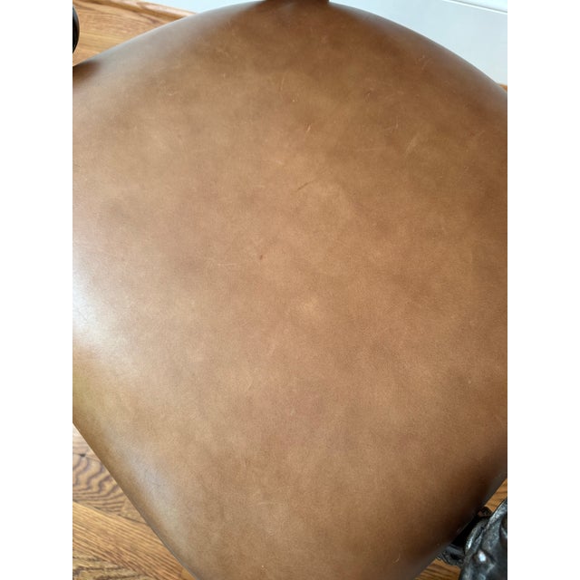 Mid 20th Century Vintage British Colonial–Style Cane & Rattan Armchair With Leather Seat For Sale - Image 5 of 11