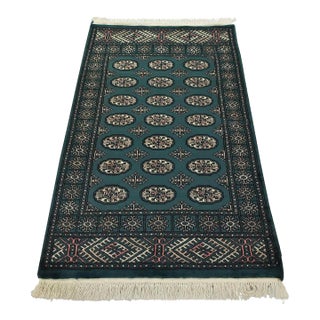 Bokhara Rug 3’7” X 5’10” Green Wool Tribal Hand-Knotted Oriental Carpet For Sale