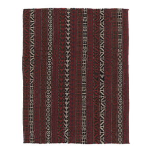 Vintage Persian Kilim in Rich Sanguine Red and Black Stripes - Rug & Kilim