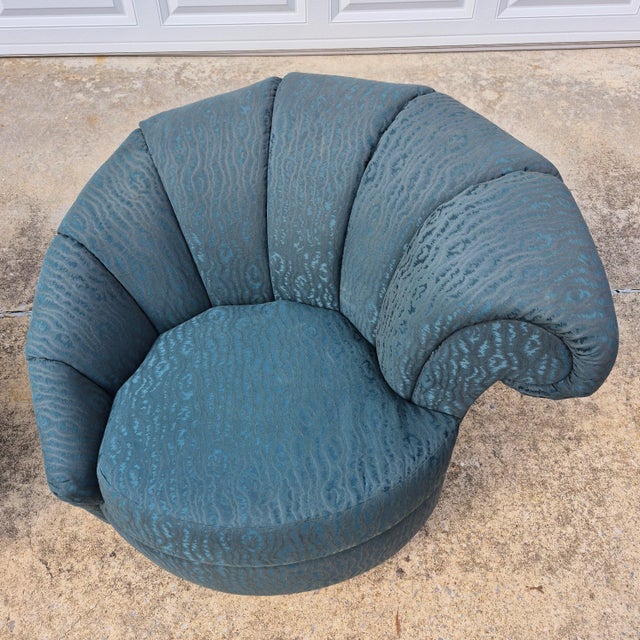 Dark Green 1980s Vintage Hollywood Regency Asymmetric Shell Back Swivel Chairs, Manner of Vladimir Kagan - A Pair For Sale - Image 8 of 15