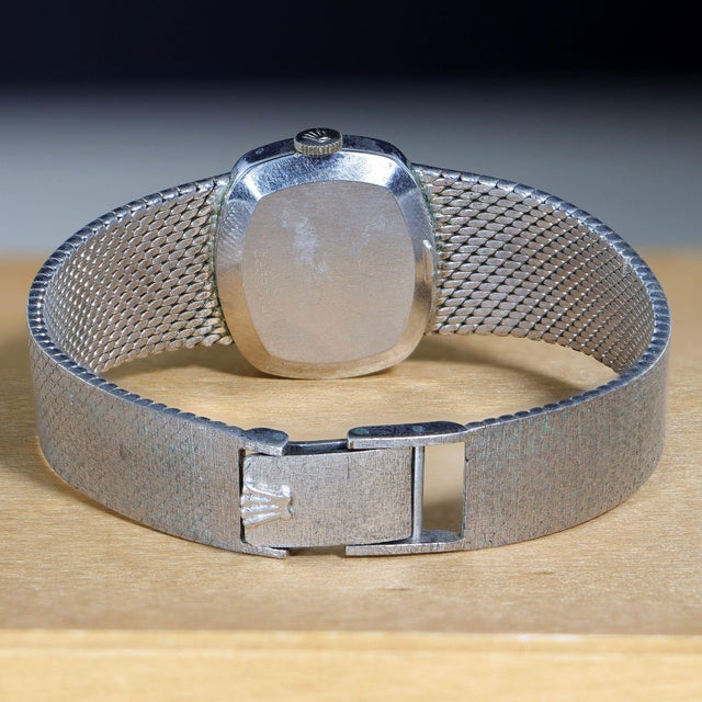 1970s Rolex Precision 2644 Vintage 1971 Silver Dial 18k White Gold Mesh Bracelet Watch For Sale - Image 10 of 12