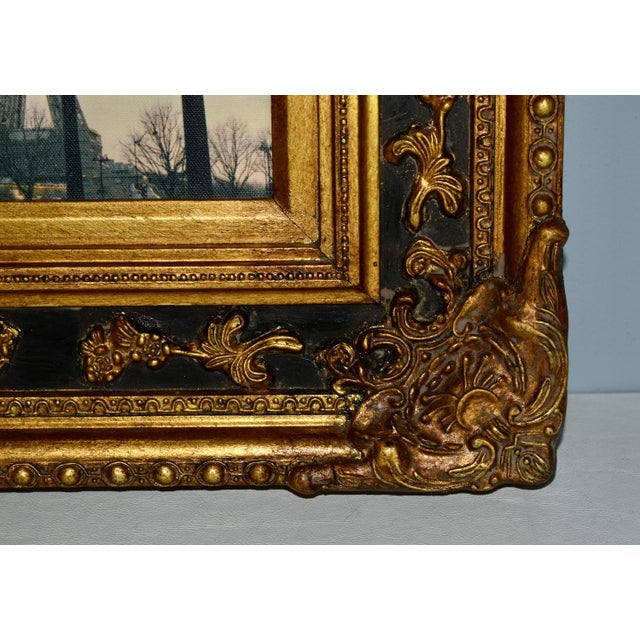 Vtg. Parisian Scene Print in Ornate Black & Gold Rocco Style Frame For Sale - Image 9 of 13