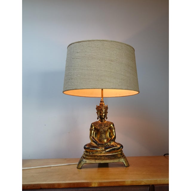 Metal Ayutthaya Phra Chai Bronze Adjustable Gilded Table Lamp, 1960s For Sale - Image 7 of 18