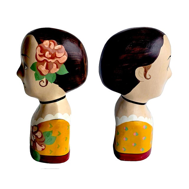 Art Nouveau Vintage Hand-Painted French Millinery Style Madame Fleur Head Mannequin For Sale - Image 3 of 12
