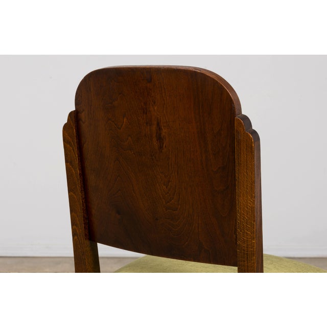 Set of 6 French Art Deco Walnut Dining Chairs in Olive Green Velvet, 1930s For Sale - Image 17 of 18