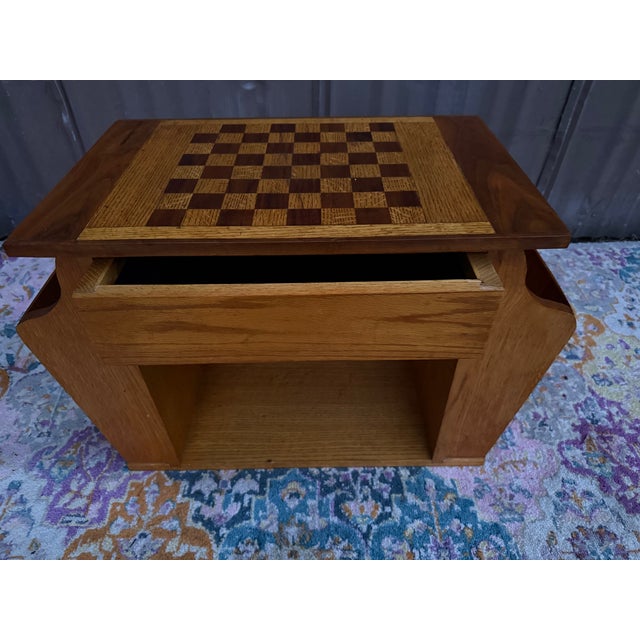 Fun MCM Oak Chess/Checkers Game Table With Magazine Racks For Sale - Image 9 of 9
