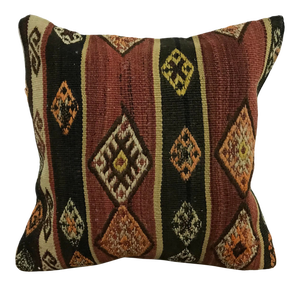 Handmade Ethnic Turkish Wool Red and Black Kilim Pillow Cover