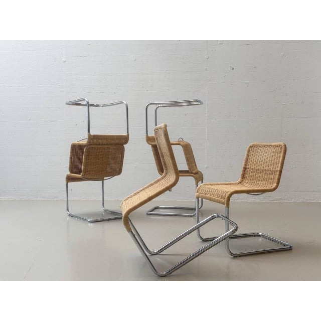 Cantilever Chair Set in Rattan and Chrome Frame by Anton Lorenz for Tecta, 1970s, Set of 6 For Sale - Image 6 of 17