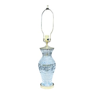Vintage Signed Waterford Crystal Table Lamp With Brass Finial For Sale