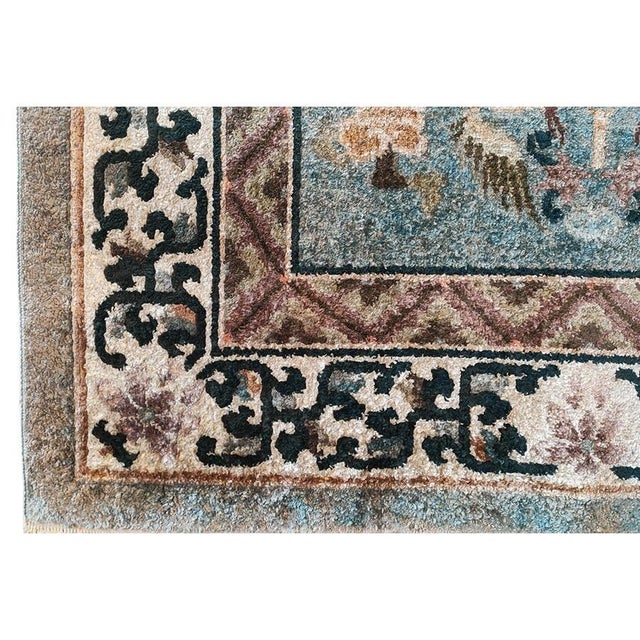 1980s Blue Modern Medallion Greek Key Vintage Chinese Handwoven Rug 3' X 5' For Sale In New York - Image 6 of 8