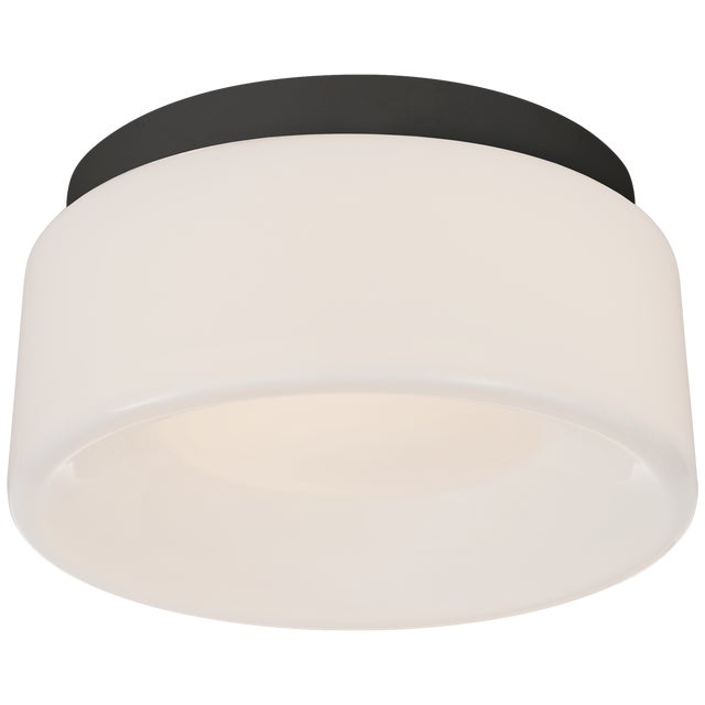 Halo 5.5" Solitaire Flush Mount in Matte Black with White Glass Designer: Barbara Barry Canopy: 4.5" Round Mounting: Flush...