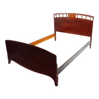 Vintage Carved Wood Inlaid Full Size Bed For Sale