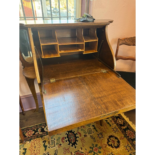 Late 19th Century Antique Oak Slant-Front Secretary Writing Desk For Sale - Image 5 of 9