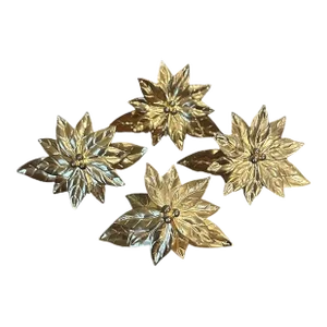 Vintage Brass Tole Poinsettia Napkin Rings, a Set of 4