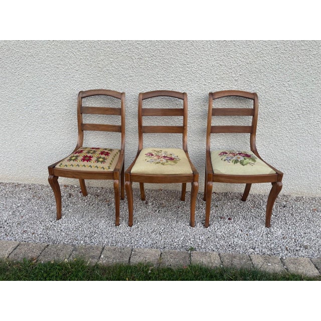 Brown Louis XV Chairs in Walnut with Petit Point Tapestry Upholstery, 19th Century, Set of 3 For Sale - Image 8 of 8
