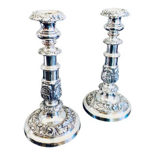 English Georgian Sheffield Silver on Copper Telescopic Candlesticks - A Pair For Sale