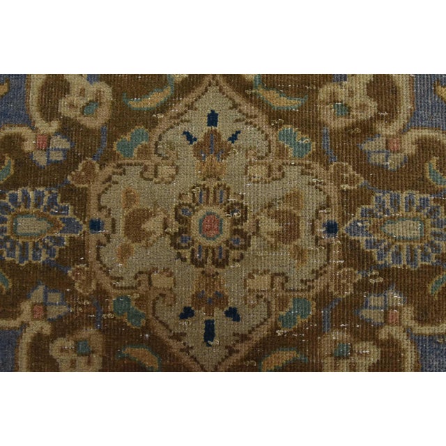 Kashan Rug 10′ X 13’5” Brown Wool Vintage Distressed Hand-Knotted Carpet For Sale - Image 9 of 15