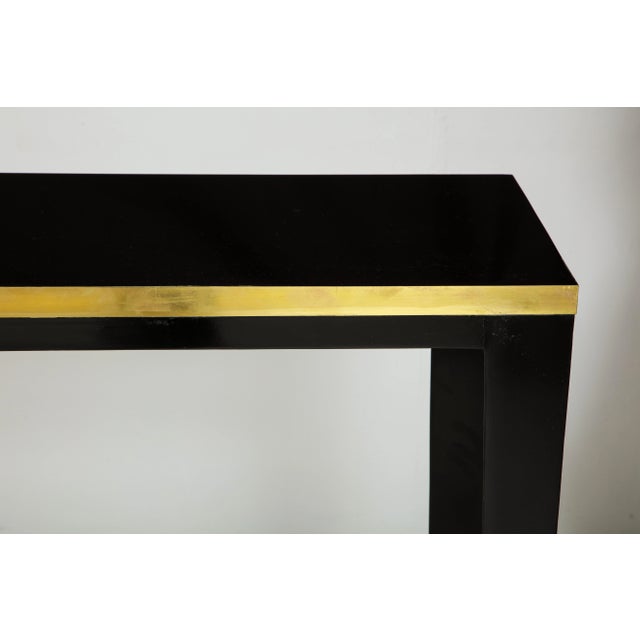 Bespoke Ebonized Brass-Banded Consoles on Tapered Legs For Sale - Image 4 of 9