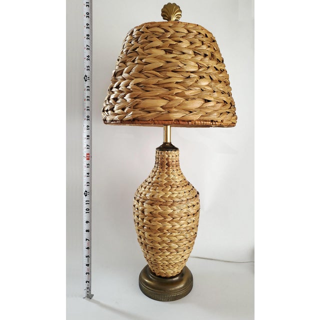 Contemporary Lamp Seagrass Wicker Rattan & Shade For Sale - Image 3 of 11