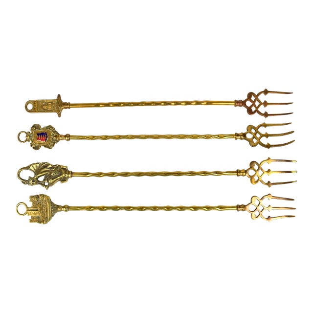 Early 20th Century Solid Brass English Fireplace Toasting Forks- Set of 4 For Sale