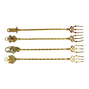 Early 20th Century Solid Brass English Fireplace Toasting Forks- Set of 4