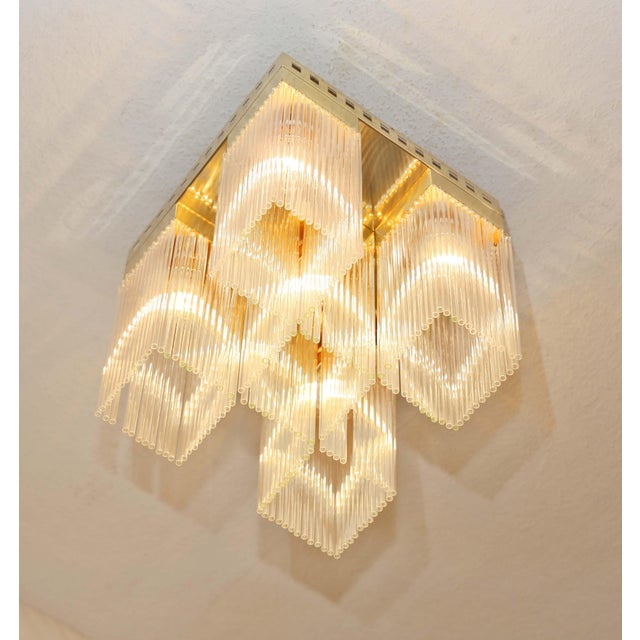 Metal Art Nouveau Brass and Glass Ceiling Lamp, 1890s For Sale - Image 7 of 9