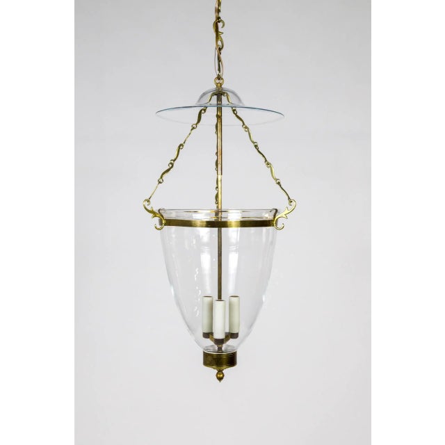 1980s Belle Epoque Style Brass & Glass Bell Jar Lantern With Smoke Bell & Swirling Chain For Sale - Image 11 of 12