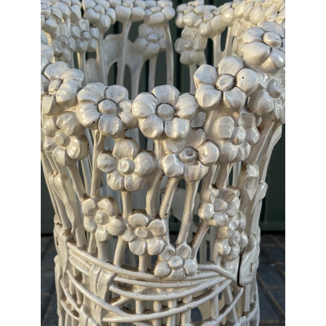 Art Nouveau White Painted Floral Cast Iron Umbrella Stand, 1890s For Sale - Image 7 of 8