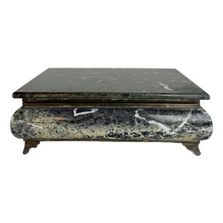 Mid-20th Century Green Marble Hinged Box With Brass Mounts & Black Felt Lining For Sale