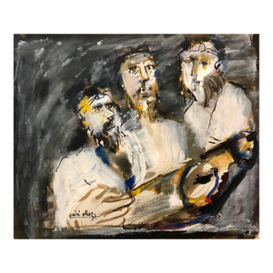 Andre Elbaz, Three Rabbis at the Torah, Expressionist Judaica Painting