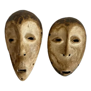 Pair of Early 20th C. Lega Lukwakongo African Carved Wood Masks