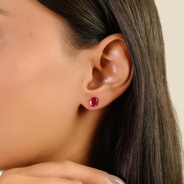 14k Solid Gold 1.82 Carat Natural Ruby Soliatire Stud Earrings for Her- A Pair For Sale In New York - Image 6 of 15
