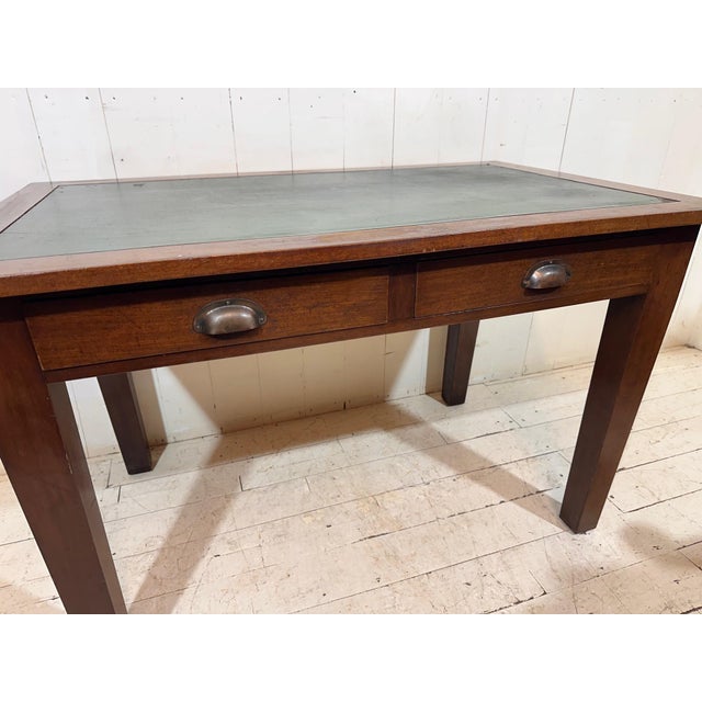 Oak Banker's Desk with Drawers, Leather Insert and Chair, 1955, Set of 2 For Sale - Image 14 of 16
