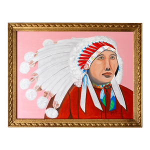 Pop Art Style Painting of Indigenous Native American in Pink and Red