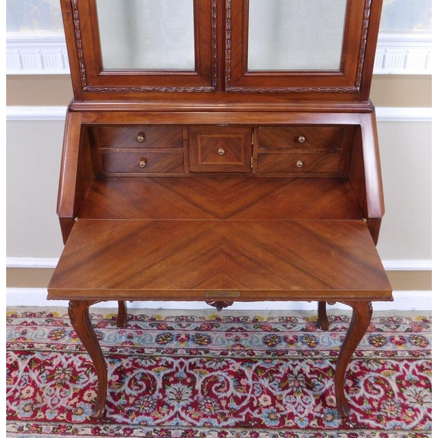 1980s Vintage Imported Rosewood Slant Top Secretary Desk Bookcase