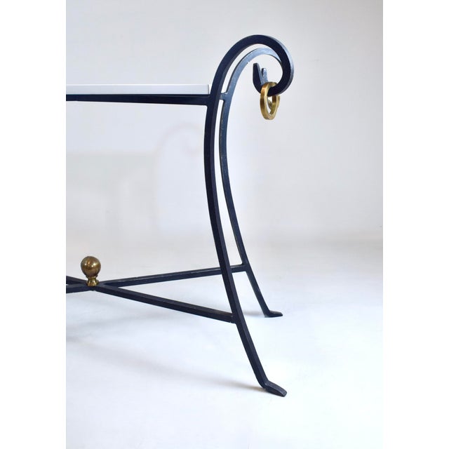 French Modern Style Wrought Iron Tables With White Stone Tops For Sale In Philadelphia - Image 6 of 15