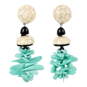 Angela Caputi Faux Marble and Turquoise Resin Clip Earrings - 2 Pieces