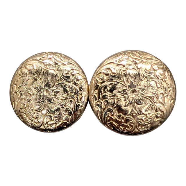 Vintage 1964 Signed Napier Round Goldtone Floral Clip Earrings-2 Pieces For Sale