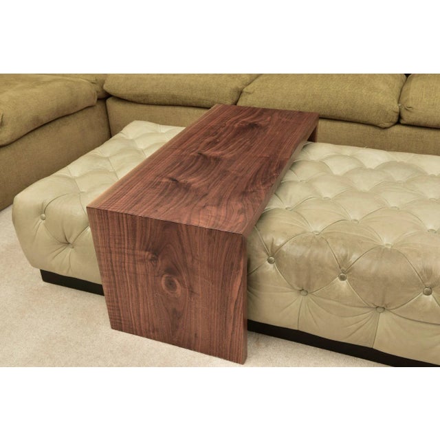Early 21st Century Three-Piece Coffee Table in Button Tufted Leather and Walnut For Sale - Image 5 of 11
