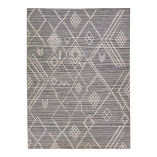 Early 21st Century Gray Contemporary Flatweave Kilim Wool Rug With Coastal Designed by Apadana For Sale