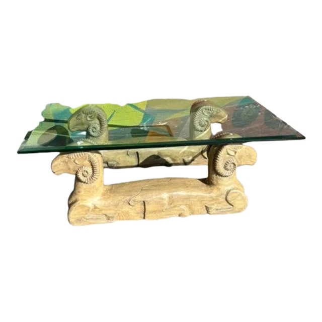 Double Rams Head Glass Coffee Table For Sale