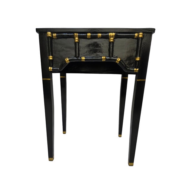 1970s Ebony Lacquered Faux Bamboo Side Table With Gilded Gold Trim For Sale - Image 10 of 11