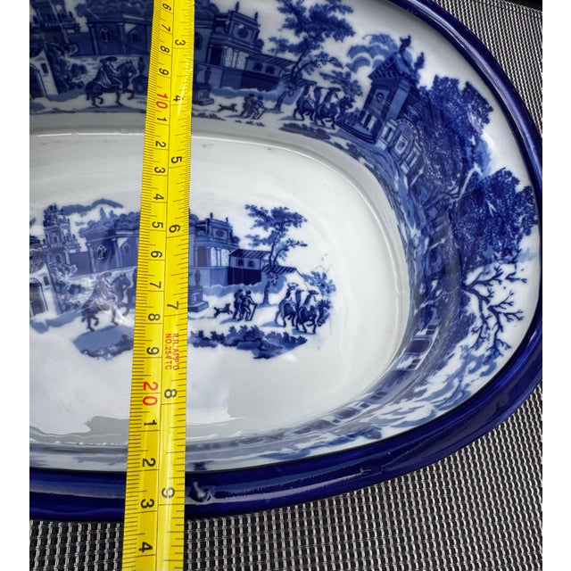 Blue Large Vintage Blue & White Viscaya Ceramic Cachepot Centerpiece Bowl For Sale - Image 8 of 12