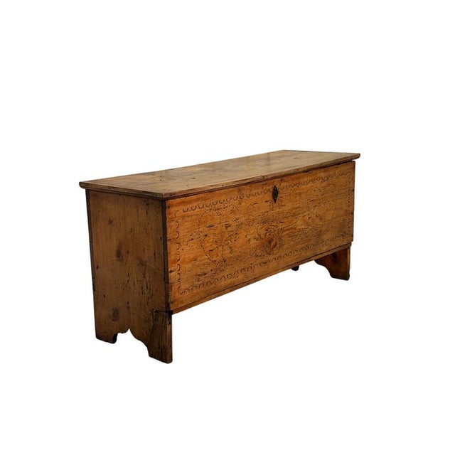 19th Century Rustic Fir Chest with Carvings For Sale - Image 3 of 5