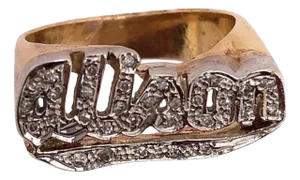 14 Karat Yellow and White Gold Name Alison Signet Ring With Diamonds, Size 7