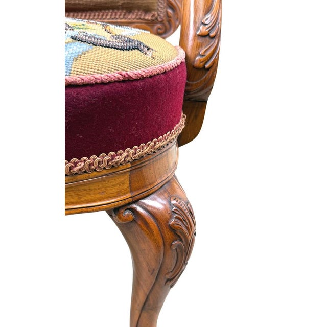 Victorian Walnut Armchair with Royal Coat of Arms Upholstery, 1860 For Sale - Image 6 of 14
