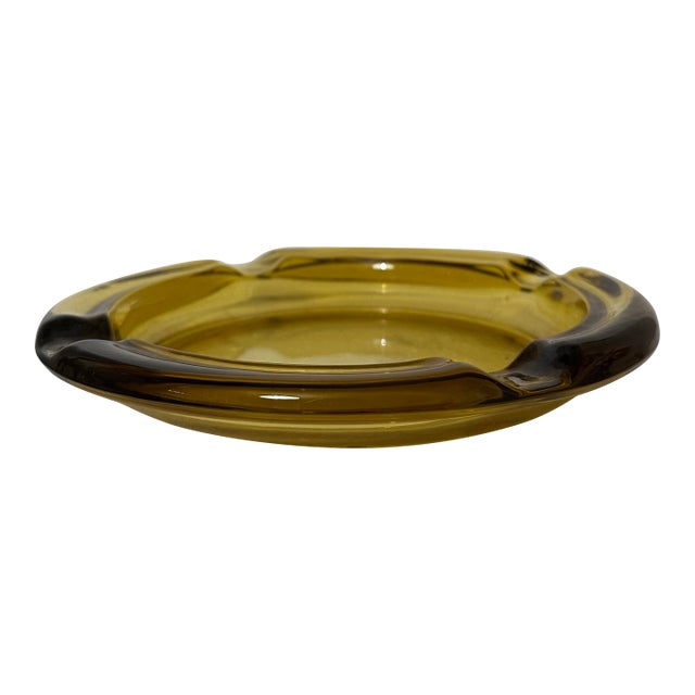 Vintage 1970s Large Amber Glass Ashtray/Catchall For Sale